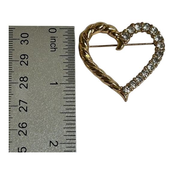 Vintage Gold Tone Clear CZ Heart Outline Brooch - Picture 5 of 5